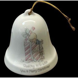 Vintage Precious Moments Bell Peeking in to Wish You a Merry Christmas